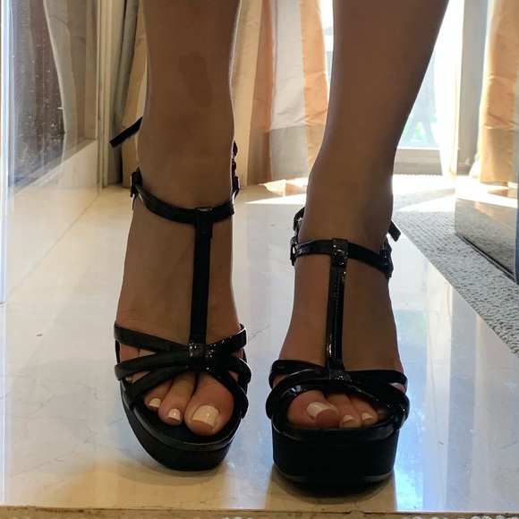 Prada | Shoes | Prada Black Leather Tstrap Wedge Sporty Sandal | Poshmark